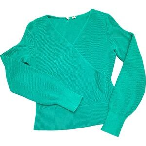 Women's V-Neck Teal Wrap-Knit Sweater — Soft Structure, Ritual Ease